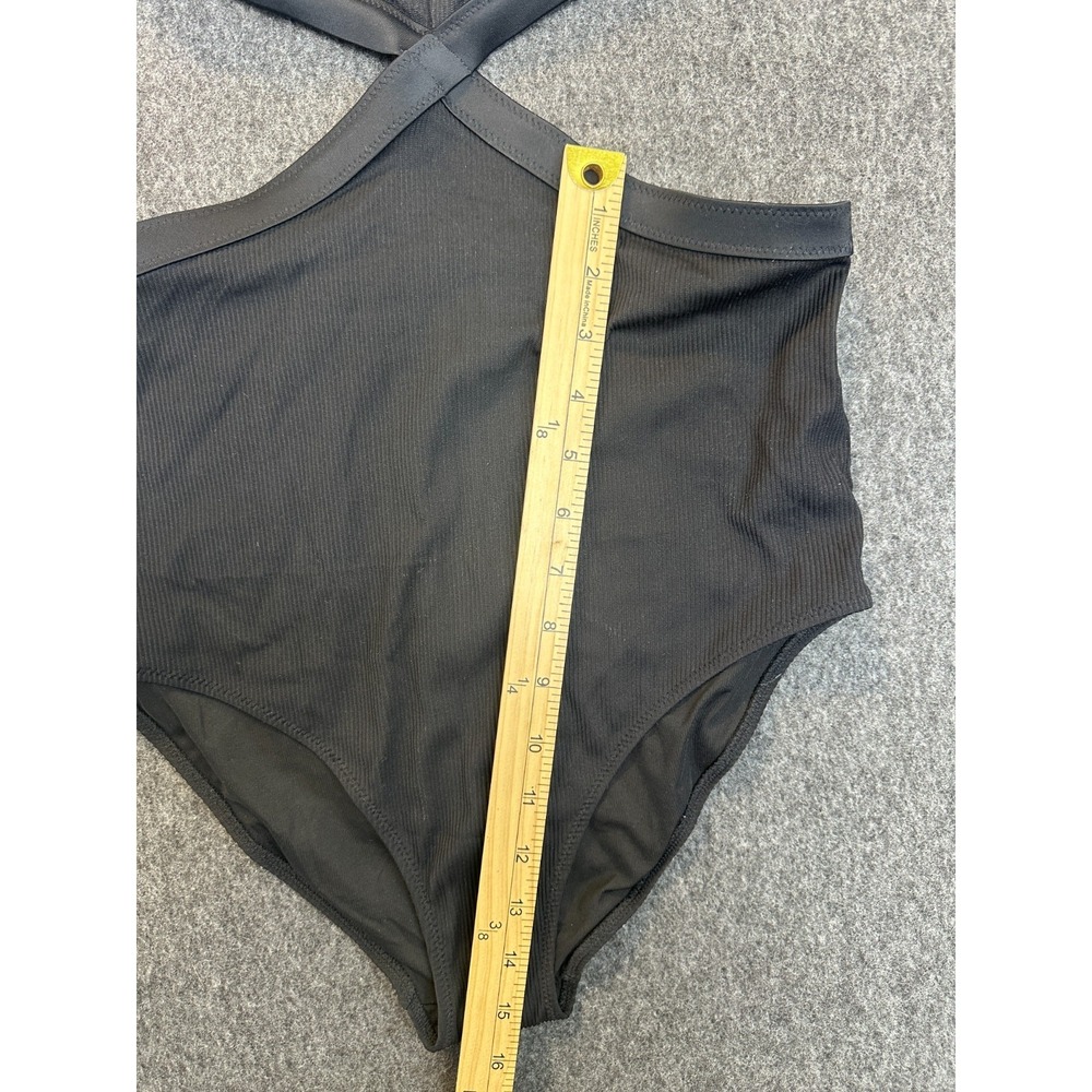 NWT Aerie Ribbed Mix Crossover Cut Out One Piece Swimsuit Black Size Medium Long - Picture 15 of 16